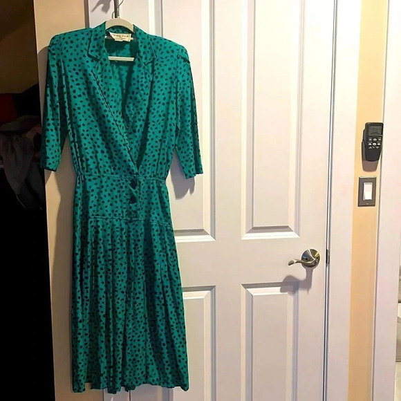 *Final Price* Jackie Taub Vintage Green Polka Dot Size 4 Dress OOAK - Picture 1 of 5